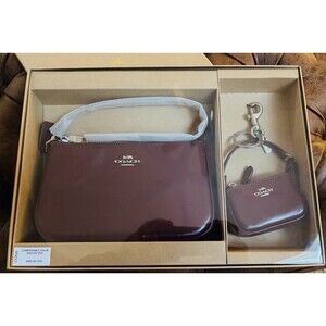 Coach Boxed Nolita 19 Bag & Charm Set Of 2 leather Silver Bordeaux Wine NEW GIFT